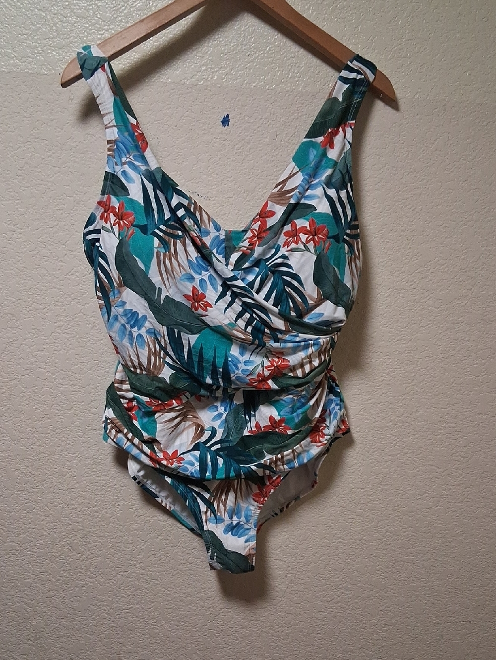 Jantzen Seafoam Tides One-Piece - Teal, White & Brown Floral